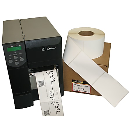TrakTec White Thermal Transfer Shipping Labels, 4" x 6", 1,000 Per Roll, Carton Of 4 Rolls