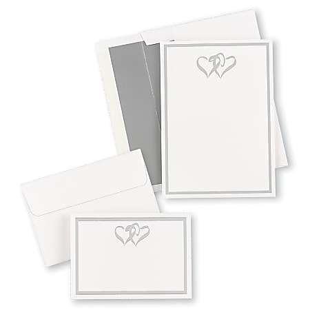 Treasure Masters Invitation Kit, 5 1/2" x 7 3/4", Silver Double Hearts, Box Of 50