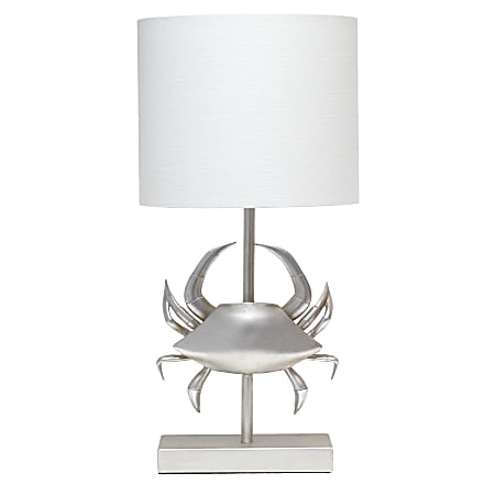 Simple Designs Shoreside Pinching Crab Table Lamp, 18-1/4"H, White/Brushed Nickel