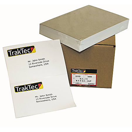 TrakTec Permanent Inkjet/Laser Labels, White, 8 1/2" x 5 1/2", Carton Of 2,000