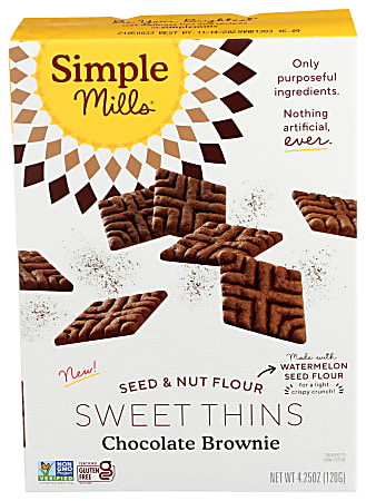 Simple Mills Seed And Nut Flour Sweet Thins, Chocolate Brownie, 4.25 Oz, Total Qty 6