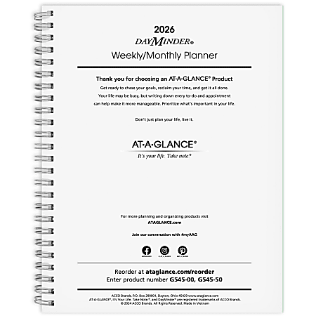 AT-A-GLANCE® DayMinder® Executive 2026 Weekly Monthly Refill for G545, Medium, 7" x 8 3/4"