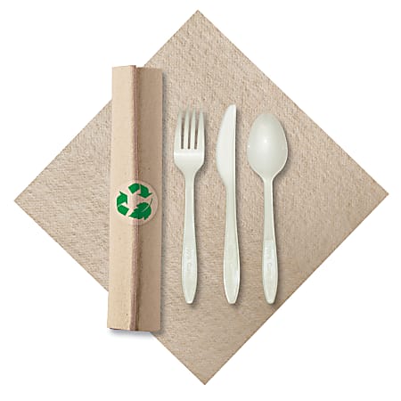 CaterWrap Pre-Rolled Cutlery, Linen-Like Napkin, Natural/White,