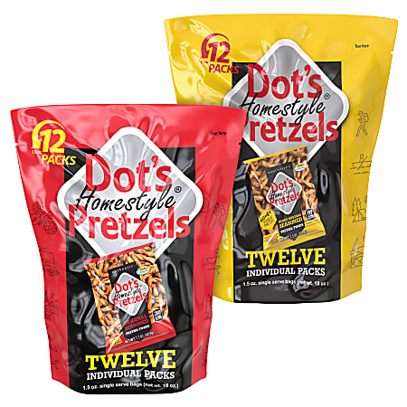 Dot’s Original/Honey Mustard Pretzels, 1.5 Oz, 12 Per Pack, Box Of 2