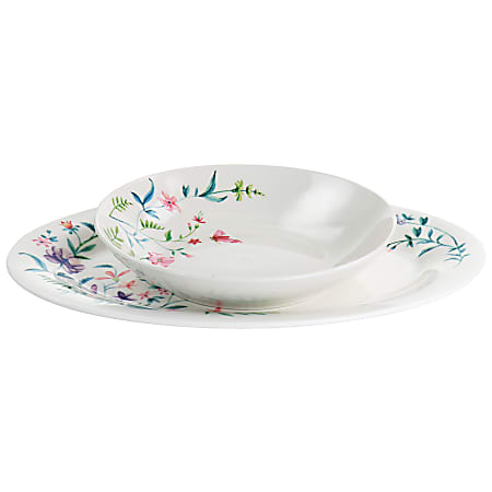 Gibson Home Butterfly Floral 2-Piece Platter And Dinner Bowl Set, White