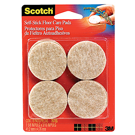 Scotch® Self-Stick Floor Care Pads, 1 5/8" Round, Pack Of 8