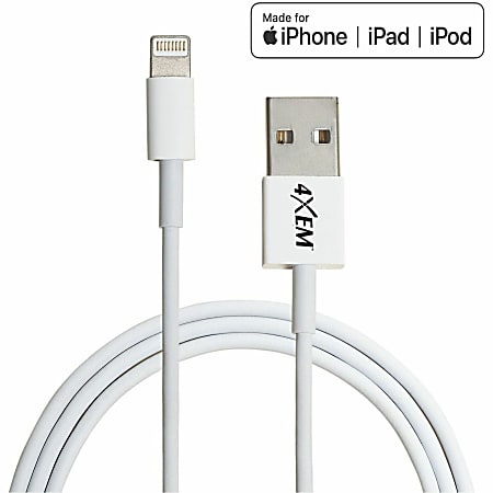 4XEM's 6ft 2m Lightning cable for Apple iPhone, iPad, iPod - MFI Certified - MFi Certified 6FT Lightning to USB data sync cable forApple iPad, iPhone, iPod 1 x Lightning Male Proprietary Connector - 1 x Type A Male USB connector