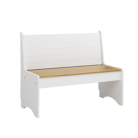 Linon Payson Wood Storage Bench With Backrest, Honey/White