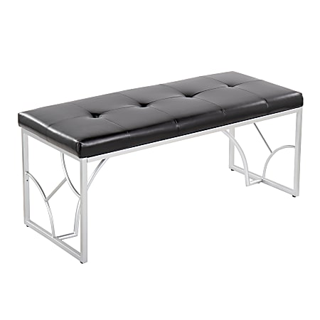 LumiSource Constellation Contemporary Faux Leather Bench, Black/Silver