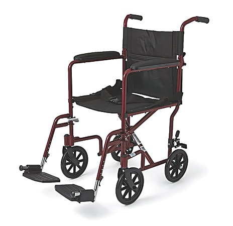 Medline Aluminum Transport Chair, 8" Wheels, Red