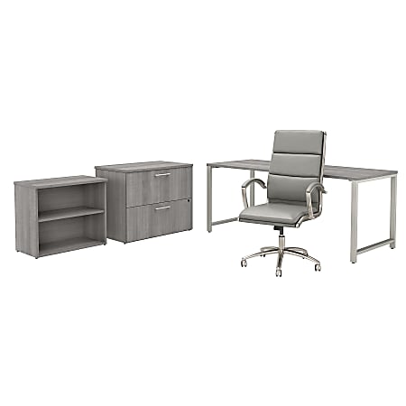 Bush Business Furniture 400 Series 72"W x 30"D Table Desk And Chair Set With Storage, Platinum Gray, Premium Installation