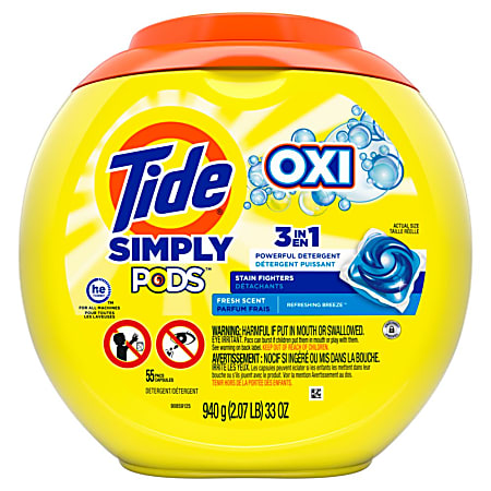 Tide Simply PODS + Oxi Liquid Laundry Detergent Pacs, 30 Oz, Refreshing Breeze, Container Of 55 Pacs