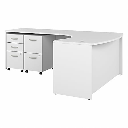 Bush Business Furniture Studio C 60"W Left-Hand L-Bow Computer Desk With Mobile File Cabinets, White, Standard Delivery