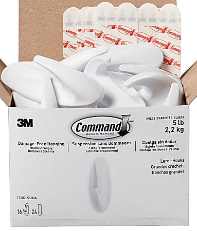 Command Large Wall Hooks 16 Command Hooks 24 Command Strips Damage Free  White - ODP Business Solutions