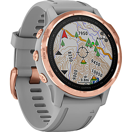 Garmin fÄ“nix 6S Sapphire GPS Watch - Wrist - 32 GB - 1.2" - 240 x 240 - Touchscreen - Bluetooth - Wireless LAN - GPS - 480 Hour - Round - 1.65" - Rose Gold Case - Powder Gray Band - Sapphire Crystal Lens