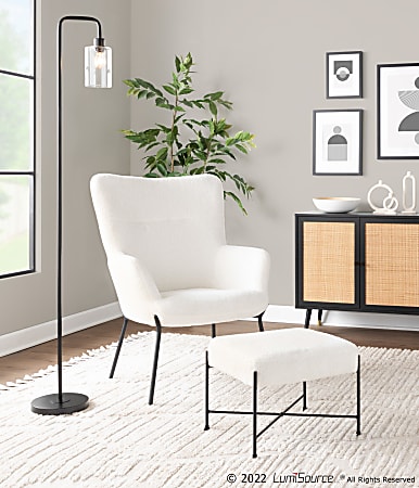 LumiSource Izzy Metal Lounge Accent Chair With Ottoman WhiteBlack