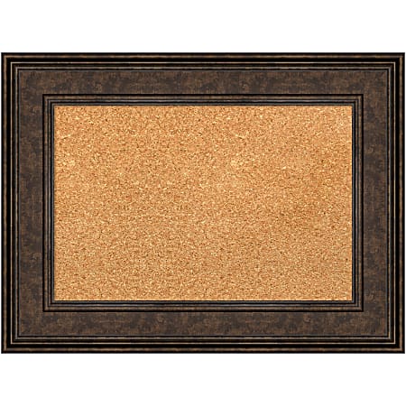 Amanti Art Non-Magnetic Cork Bulletin Board, 24" x 18", Natural, Ridge Bronze Plastic Frame