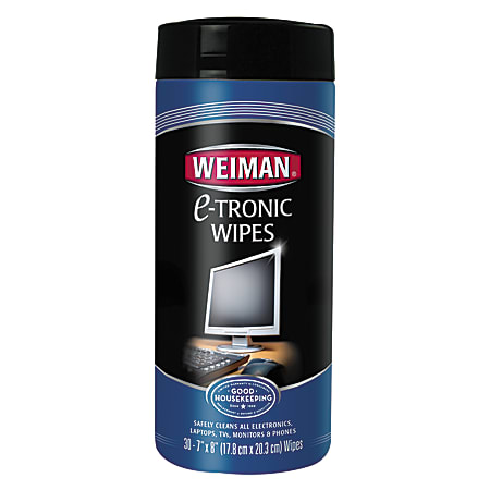 Weiman® E-tronic Wipes, 7" x 8", Cannister Of 30