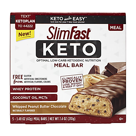 SLIM FAST Keto Meal Bar Whipped Peanut Butter Chocolate, 1.48 oz, 5 Count, 2 Pack