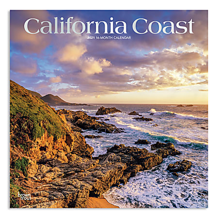 Brown Trout Regional Monthly Wall Calendar, 12" x 12", California Coast, January To December 2021