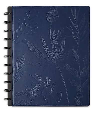 TUL® Discbound Notebook With Debossed Leather Cover, Letter Size, Narrow Ruled, 60 Sheets, Navy Floral