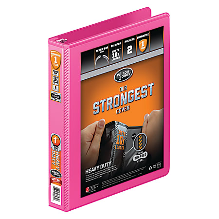 Wilson Jones® Heavy Duty View Binder, 1" Round-Ring, 75% Recycled, Bright Pink