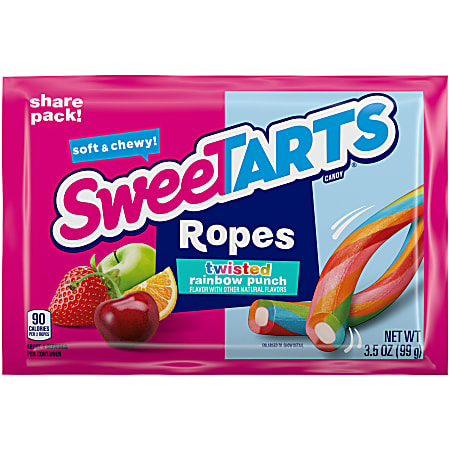 SweeTARTS Twisted Rainbow Punch Ropes, 3.5 Oz, Pack Of 12 Candy Bags