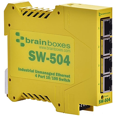 Brainboxes Industrial Ethernet 4 Port Switch DIN Rail Mountable - 4 Ports - 10/100Base-TX - 2 Layer Supported - SW504