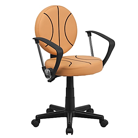 Flash Furniture Vinyl Low-Back Task Chair With Arms, Basketball, Black/Orange