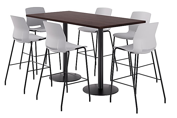 KFI Studios Proof Bistro Rectangle Pedestal Table With 6 Imme Barstools, 43-1/2"H x 72"W x 36"D, Cafelle/Black/Light Gray Stools