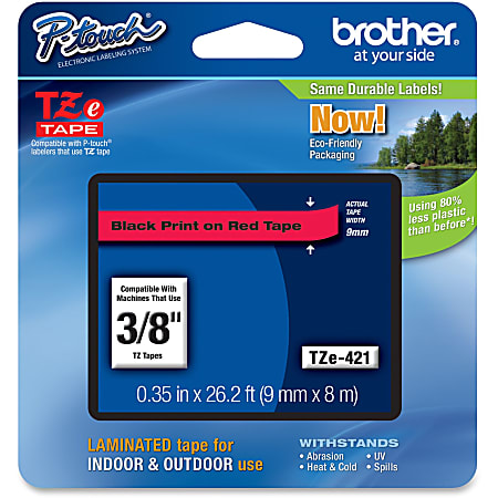 Brother TZE421 Label Tape, 3/8" Black/Red