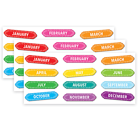 Ashley Productions Magnetic Die-Cut Timesavers & Labels, Months Of The Year, Chalk Loops, 12 Pieces Per Pack, Set Of 3 Packs