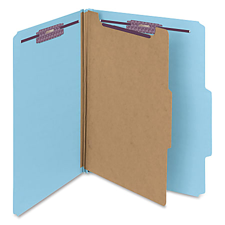 Smead® Classification Folders, Pressboard With SafeSHIELD® Fasteners, 1 Divider, 2" Expansion, Letter Size, 50% Recycled, Blue, Box Of 10