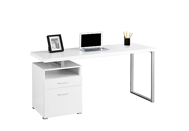 Monarch Specialties Contemporary 60"W Computer Desk With 2-Drawers And Open Shelf, Silver/White