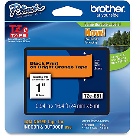 Brother TZe-B51 - Standard adhesive - black on fluorescent orange - Roll (0.94 in x 16 ft) 1 cassette(s) laminated tape - for Brother PT-D600; P-Touch PT-D800, E550, E800, P900, P950; P-Touch Cube Plus PT-P710