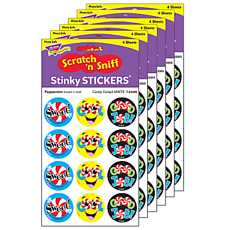 Trend Stinky Stickers, Candy Compli-MINTS/Peppermint, 48 Stickers Per Pack, Set Of 6 Packs