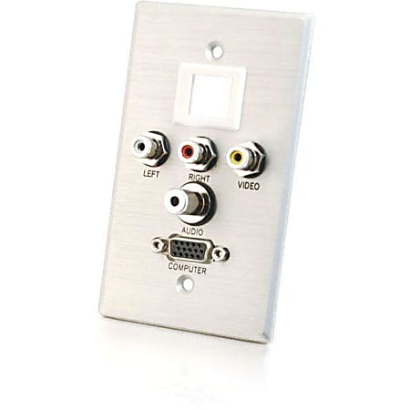 C2G - Mounting plate - HD-15, RCA X 3, mini-phone stereo 3.5 mm - brushed aluminum - 1-gang