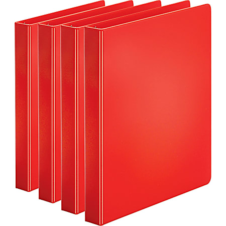 Business Source Basic Round Ring Binders, 1" Ring, 8 1/2" x 11", Red, Pack Of 4