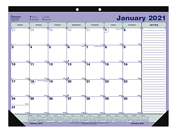 Blueline® Classic Monthly Desk Pad Calendar, 16" x 21-1/4", January to December 2021, C181731