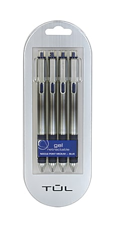 TUL GL Series Retractable Gel Pens, Fine Point, 0.5 mm, Silver Barrel, Blue  Ink, Pack Of 12 Pens