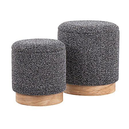 LumiSource Marla Contemporary Nesting Ottoman Set, Natural/Black, Set Of 2 Ottomans