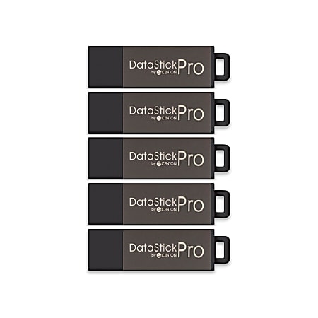 Centon DataStick Pro USB 2.0 Flash Drives, 4GB, Sport Black, Pack Of 5 Flash Drives, DSW4GB5PK