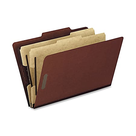 Oxford® Pressboard Classification Folders, Legal Size, 2" Expansion, 2 Dividers, Red, Box Of 10