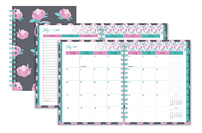 Office Depot® Brand Weekly/Monthly Academic Planner, 5" x 8", Peonies, July 2019 to June 2020