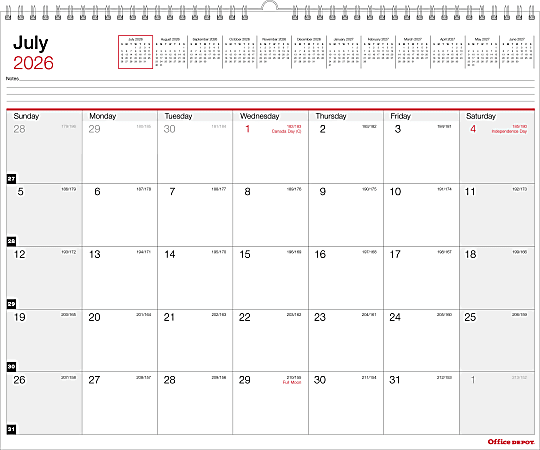2026-2027 Office Depot® Brand Monthly Academic Wall Calendar, 15" x 12", 30% Recycled, July 2026 To June 2027