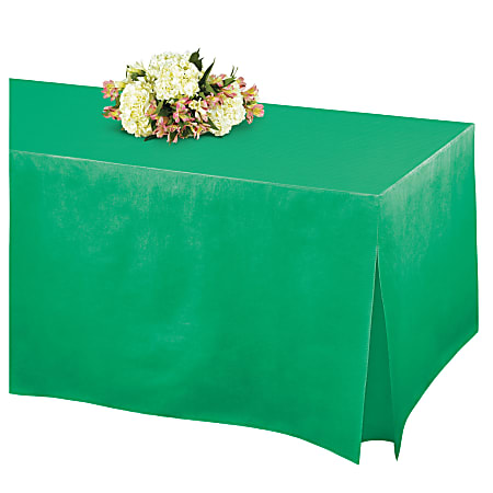 Amscan Flannel-Backed Vinyl Fitted Table Cover, 27"H x 31"W x 72"D, Festive Green