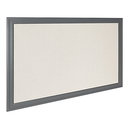 DesignOvations Bosc Non-Magnetic Framed Linen Fabric Pinboard, 27-1/2" x 43-1/2", Beige, Gray Plastic Frame