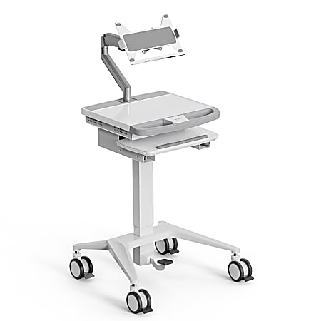Mount-It! MedHub Mobile Medical Cart Workstation With Spring Arm Laptop Mount, White/Gray