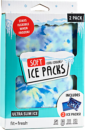 Fit & Fresh Cool Coolers Soft Ice Packs, Aqua Tie-Dye, Set Of 2 Packs