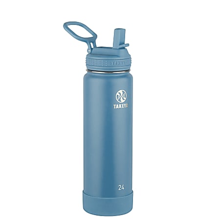 Takeya Actives Insulated Reusable Stainless Steel Water Bottle With Straw Lid, 24 Oz, Bluestone